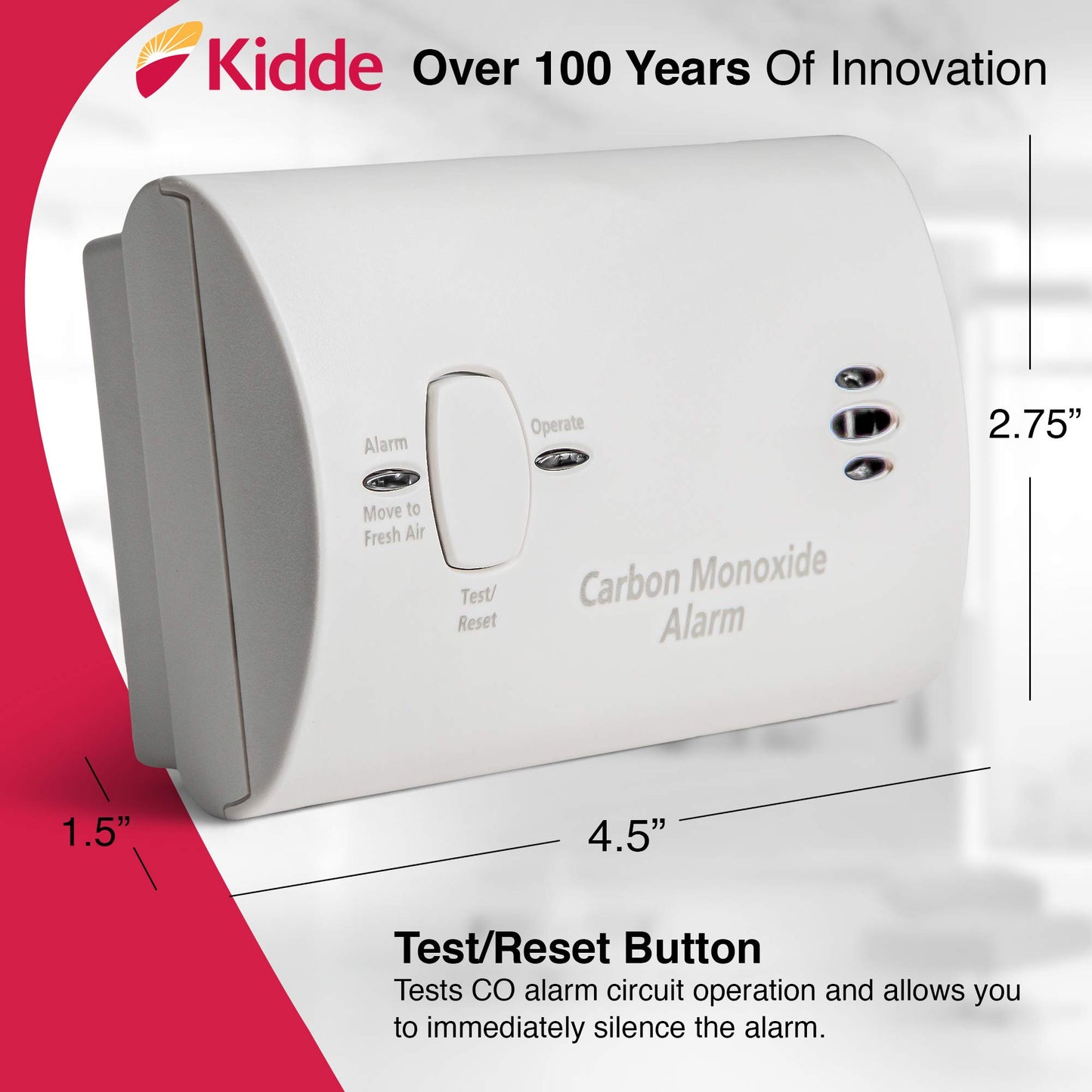 Kidde Carbon Monoxide Detector, Battery Powered CO Alarm with LEDs, Test-Reset Button, Low Battery Indicator, Portable