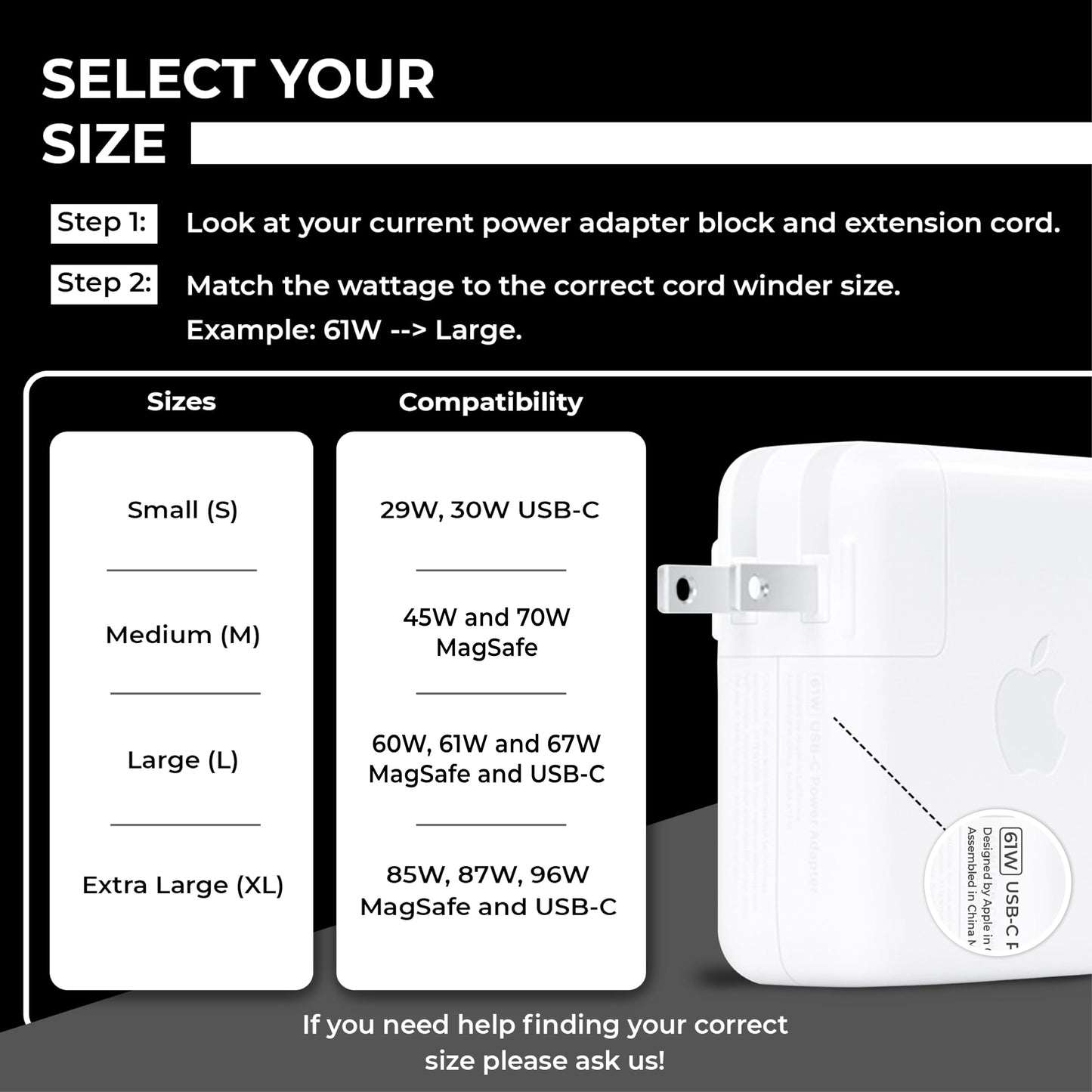HumanCentric Cord Winder for MacBook Charger Organizer, Cable Reel for MacBook Chargers, Travel Mac Charging Case 85W, 87W, 96W USB-C and MagSafe