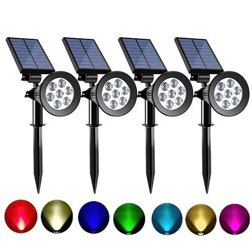 Sunklly Solar Spot Lights Outdoor Color Changing, 8 Lighting Modes 2-in-1 Solar Lights Outdoor Waterproof, Auto On/Off Multicolor Solar Powered