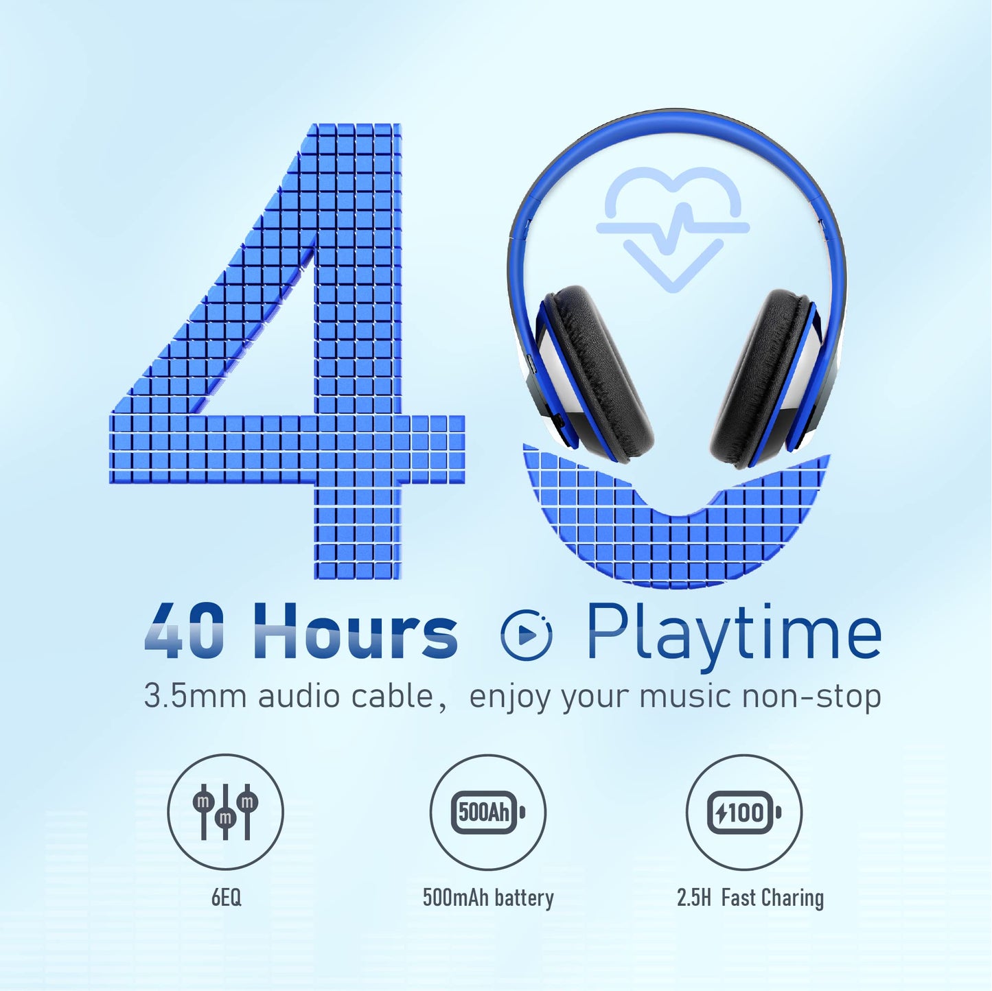 Falebare Bluetooth Headphones Over Ear, 6S Foldable Wireless Headphones with 6 EQ Modes, 40 Hours Playtime HiFi Stereo Headset with Mic, Soft Ear…