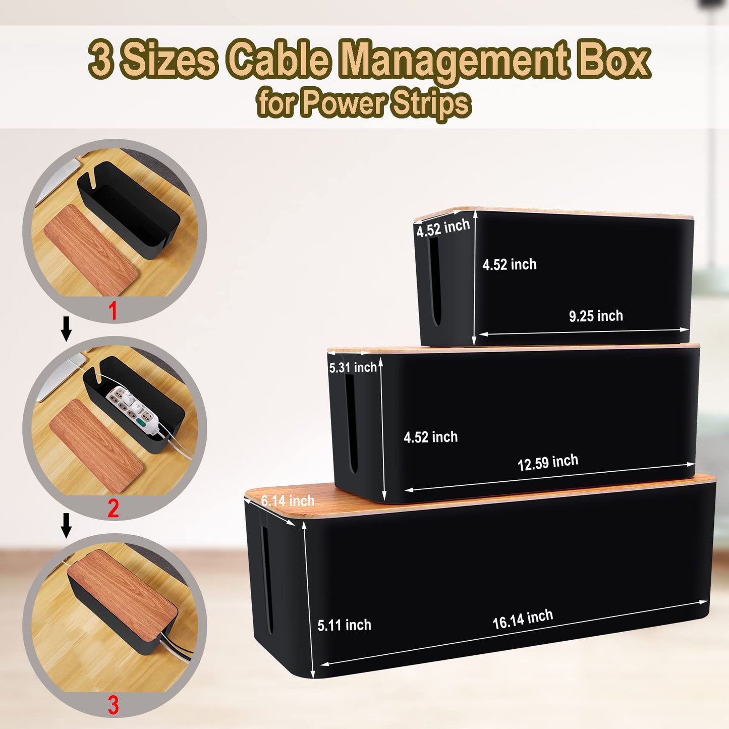 YUANYE Cable Management Box Cable Management Kit for Power Strip to Hide Wires,Cord Organizer Boxes,Safe ABS Material Wire Organizer of Cable Clips
