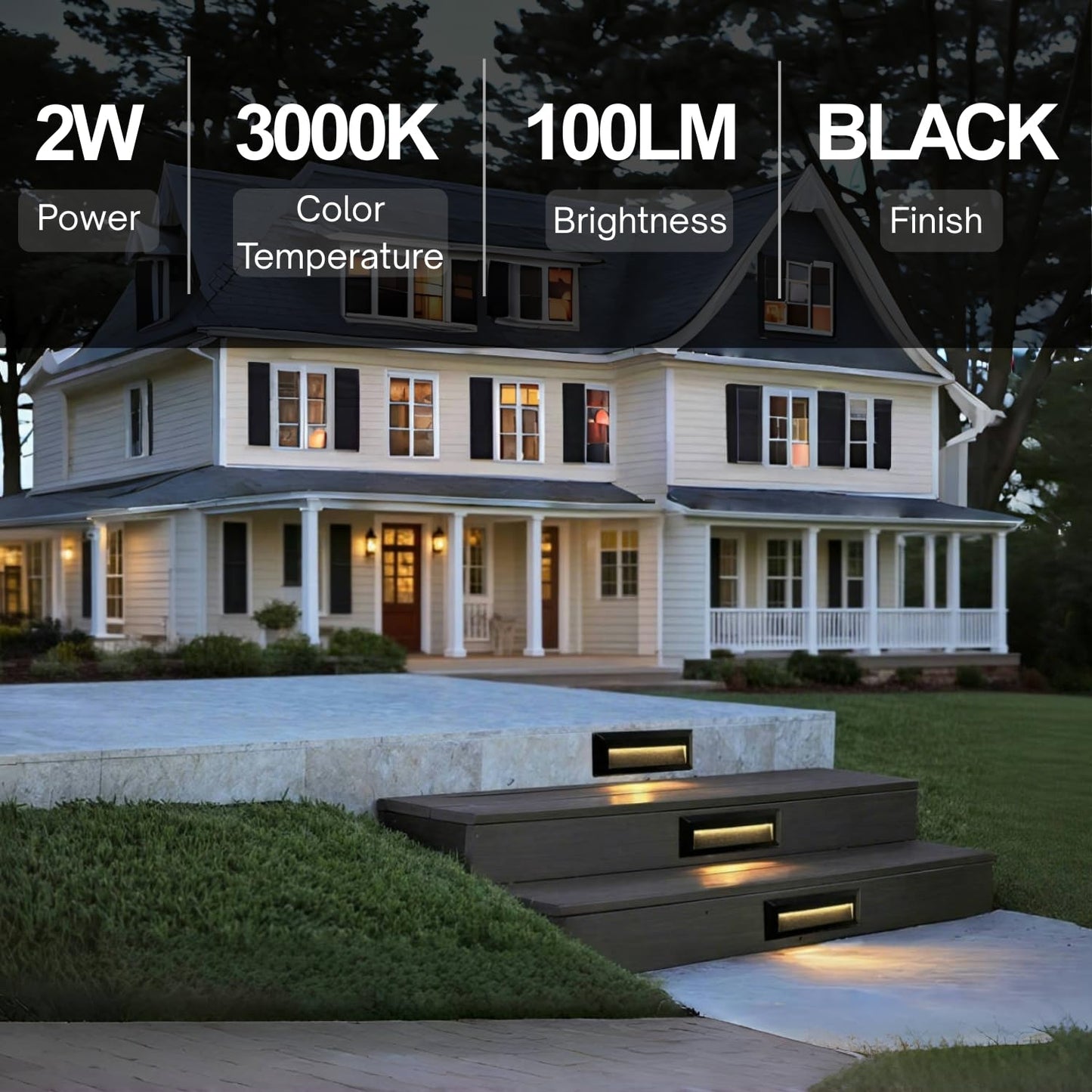 ZONK LED Outdoor Indoor Step Lights, Line Voltage 110-240V 2W Non-dimmable 3000K IP65 Waterproof Deck Stairway Retaining Wall Lights, 3Pack