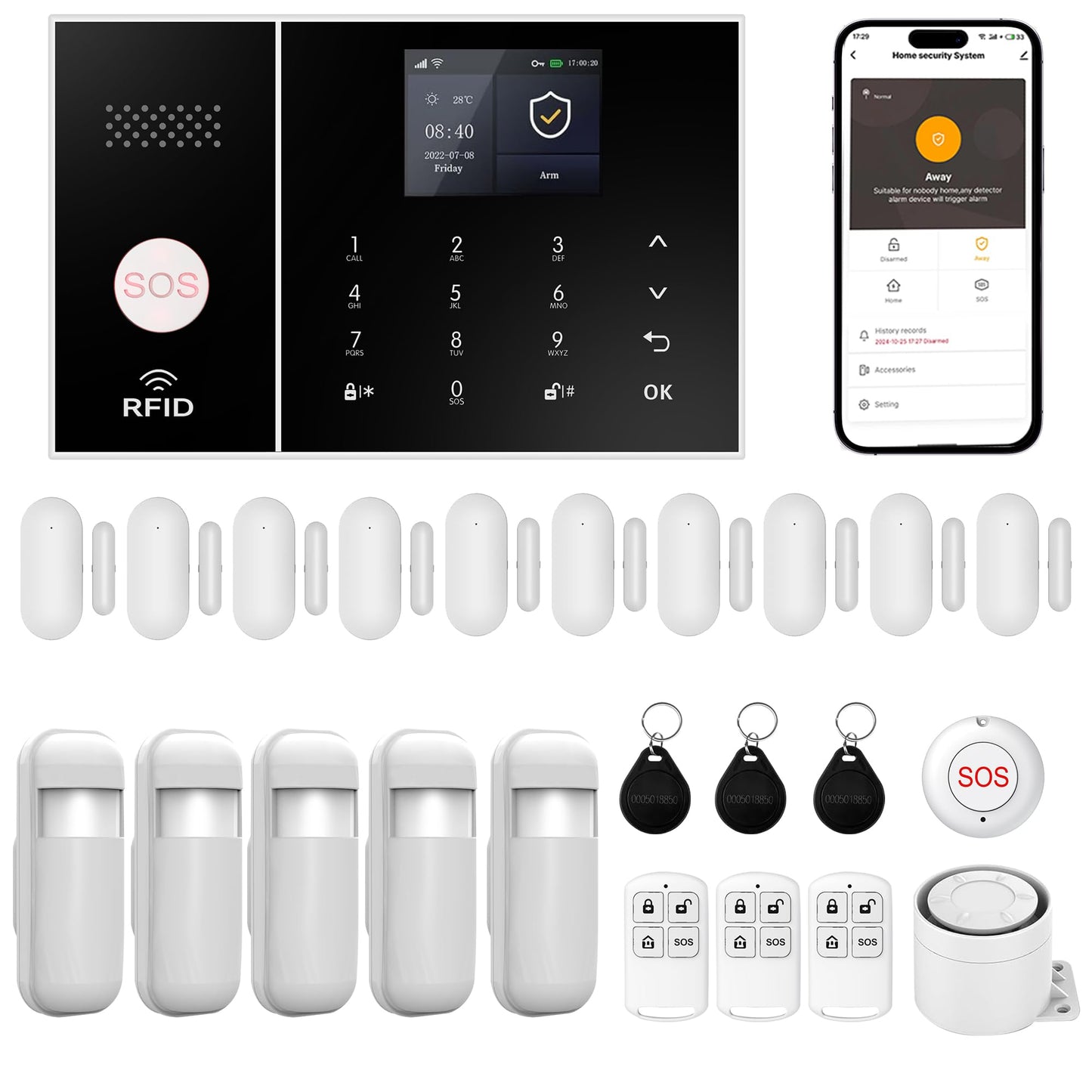 XUK Home Security System, Smart Home Alarm System with Door & PIR Motion Sensor, Compatible with Alexa/Google Home, Easy Installation Home Security