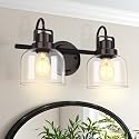 Bathroom Light fixtures, 2 Light Bronze Bathroom Vanity Light, Modern Vanity Light Fixtures with Metal Base and Clear Glass Shade, Wall Sconces