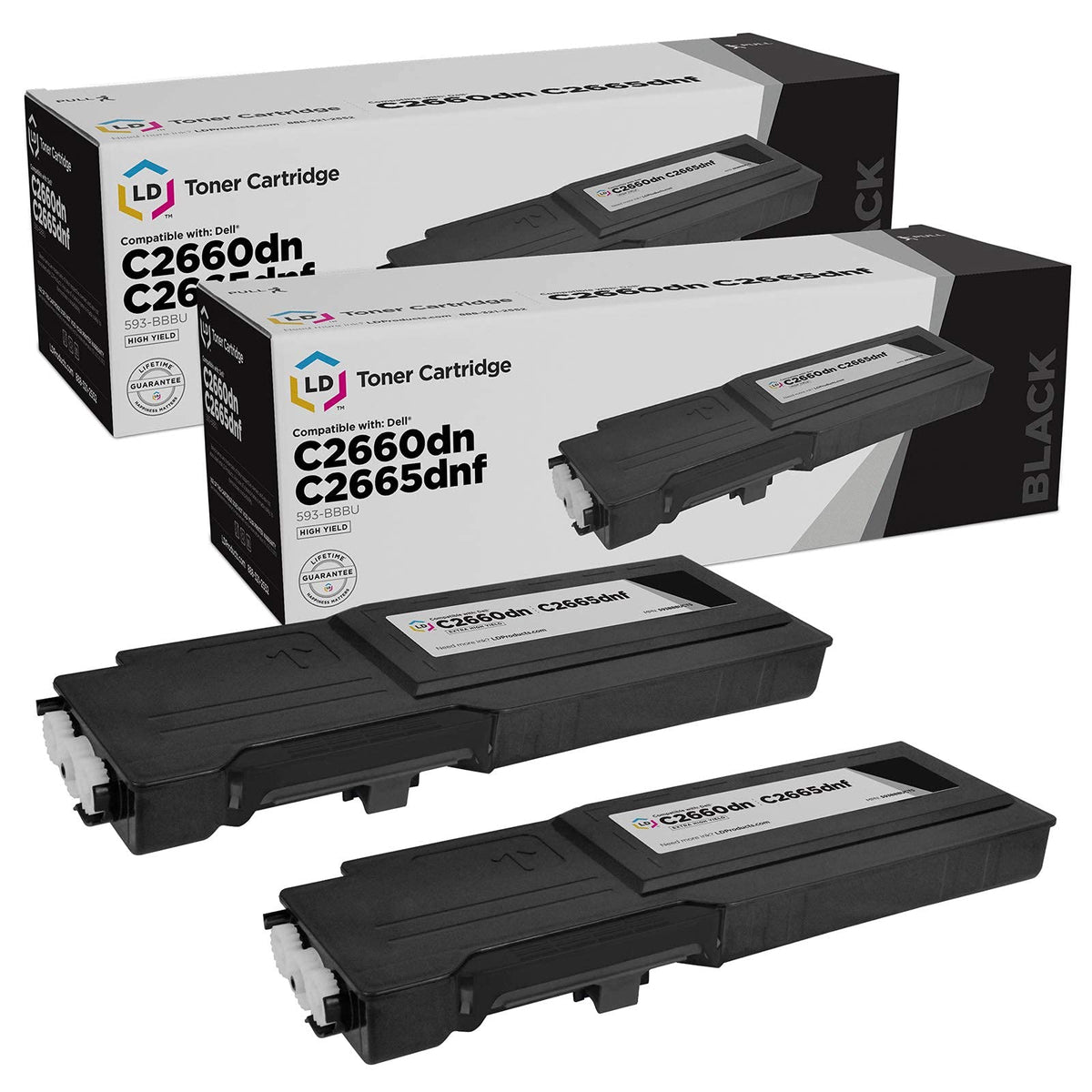 LD Products Compatible Toner Cartridge Replacement for Dell 593-BBBU Extra High Yield (Black, 2-Pack Set) for use in Dell Color Laser C2660dn & Color