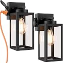 Bdrofn 2-Pack Porch Lights Outdoor Wall Lantern,Black Outdoor Wall Light with Outlet,Waterproof Anti-Rust Exterior Light Fixture Outside Lights