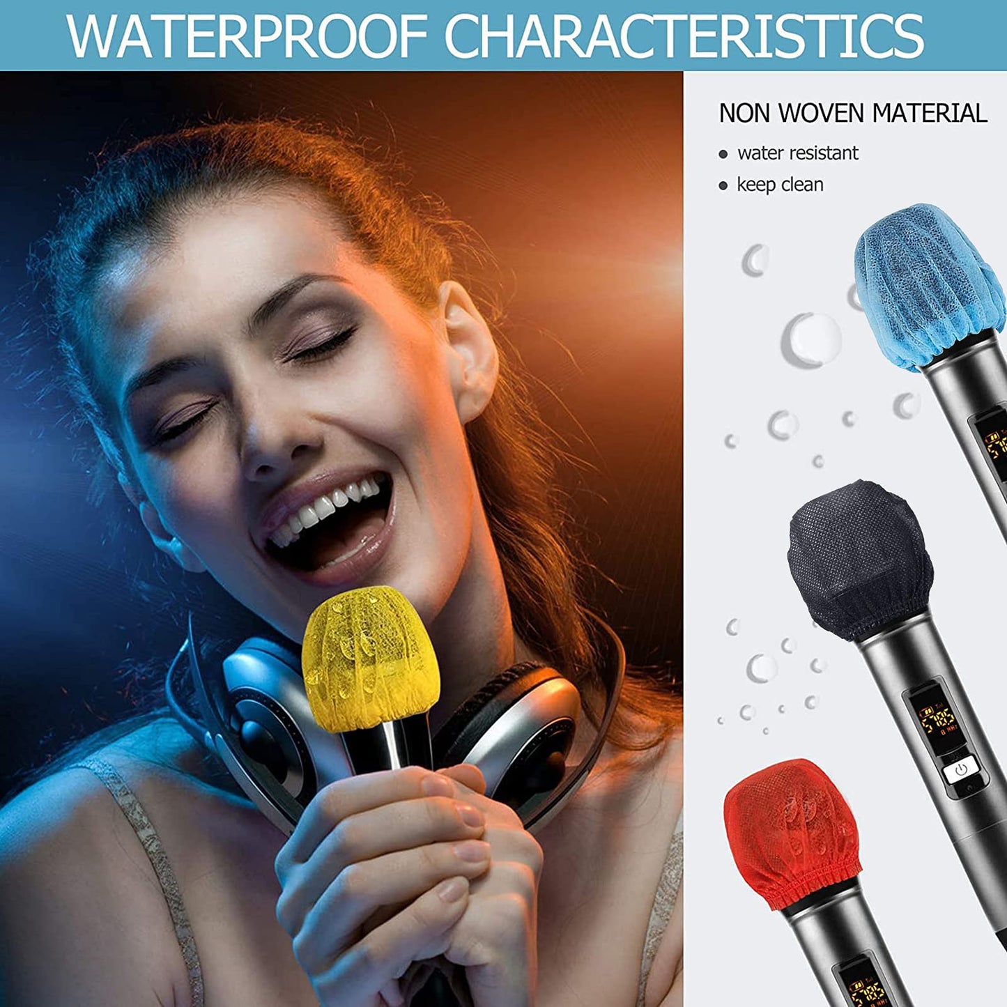 TENGYES 400 PCS (200 Pack) Microphone Hygiene Covers Disposable Non-Woven Handheld Mic Cover Windscreen Protective Cap for KTV Karaoke Recording Room
