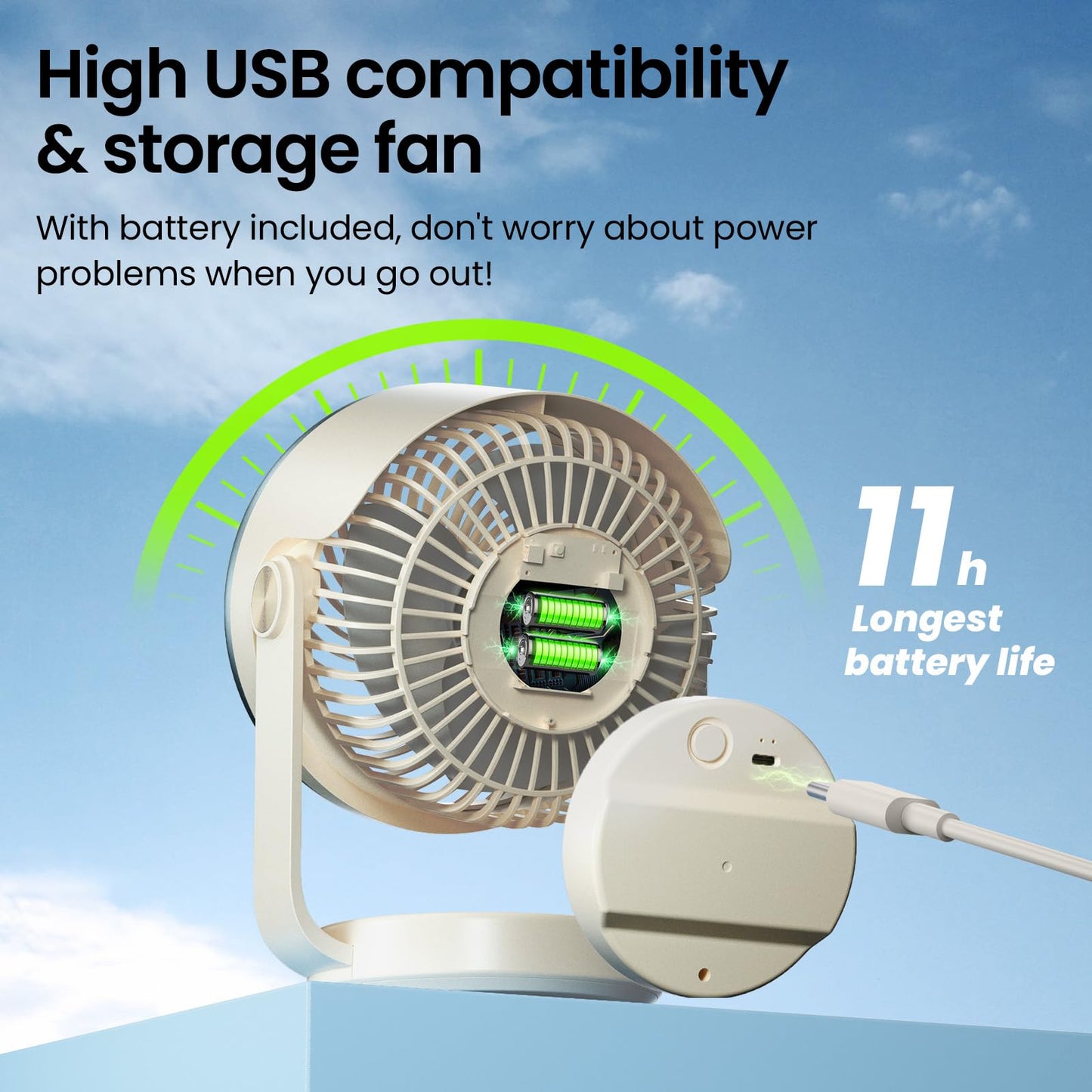 BURLAN Quiet Desk Fan for Bedroom, Battery Powered Personal Portable Fan