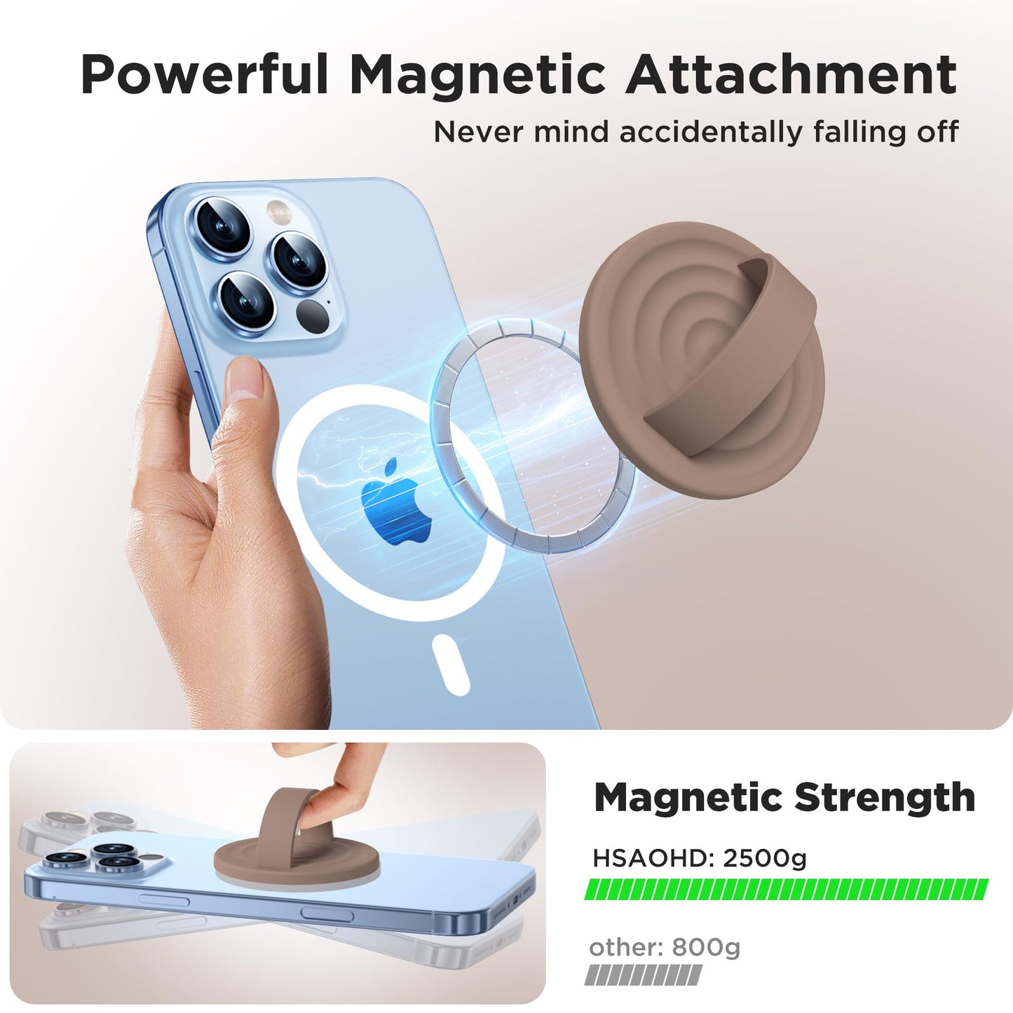 HSAOHD Upgraded Magnetic Phone Grip, Liquid Silicone Soft and Portable, Removable Finger Loop Ring Grip Holder for iPhone, Strong Magnetic Attraction