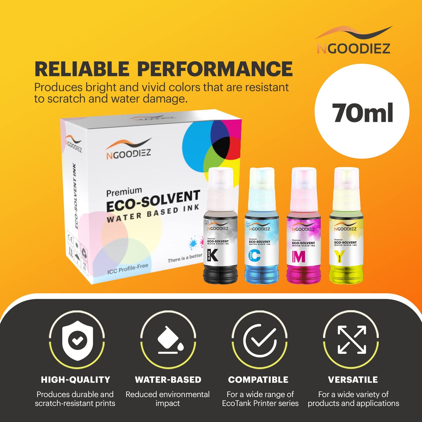 NGOODIEZ Eco Solvent Ink Auto-Fill Water Based Ink, Conversion Kit Refill Ink for Epson EcoTank & Workforce Printers - Ideal for HTV, Vinyl Stickers