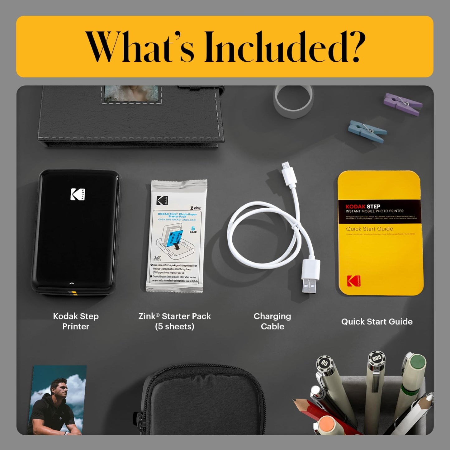 KODAK Step Instant Smartphone Photo Printer, Portable Mini Color Wireless Mobile Printer, Zink 2x3” (5.1x7.5 cm) Sticky-Back Photos, Bluetooth