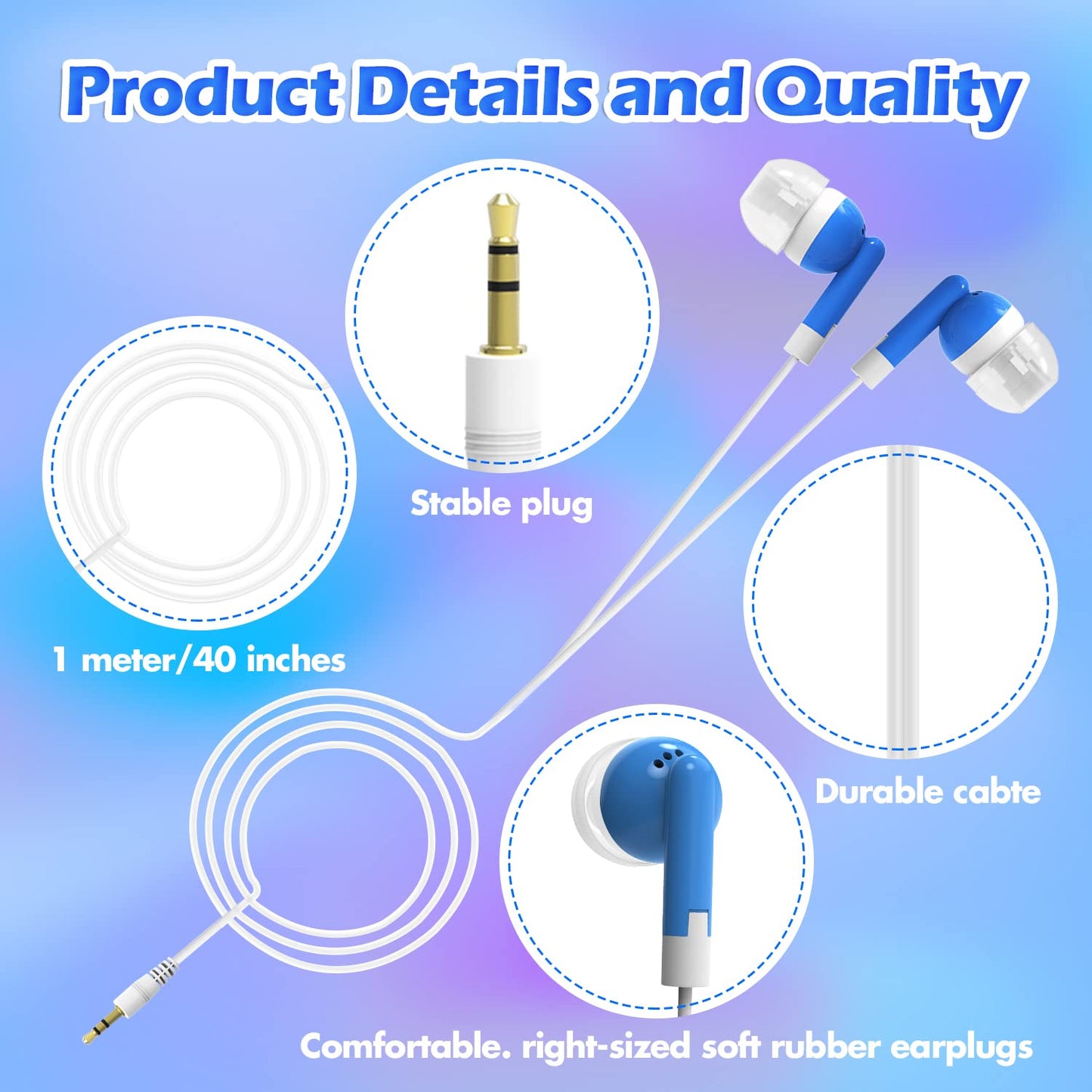 CN-Outlet Wholesale Bulk Earbuds Headphones Individually Bagged 100 Pack for iPhone, Android, MP3 Player -Blue
