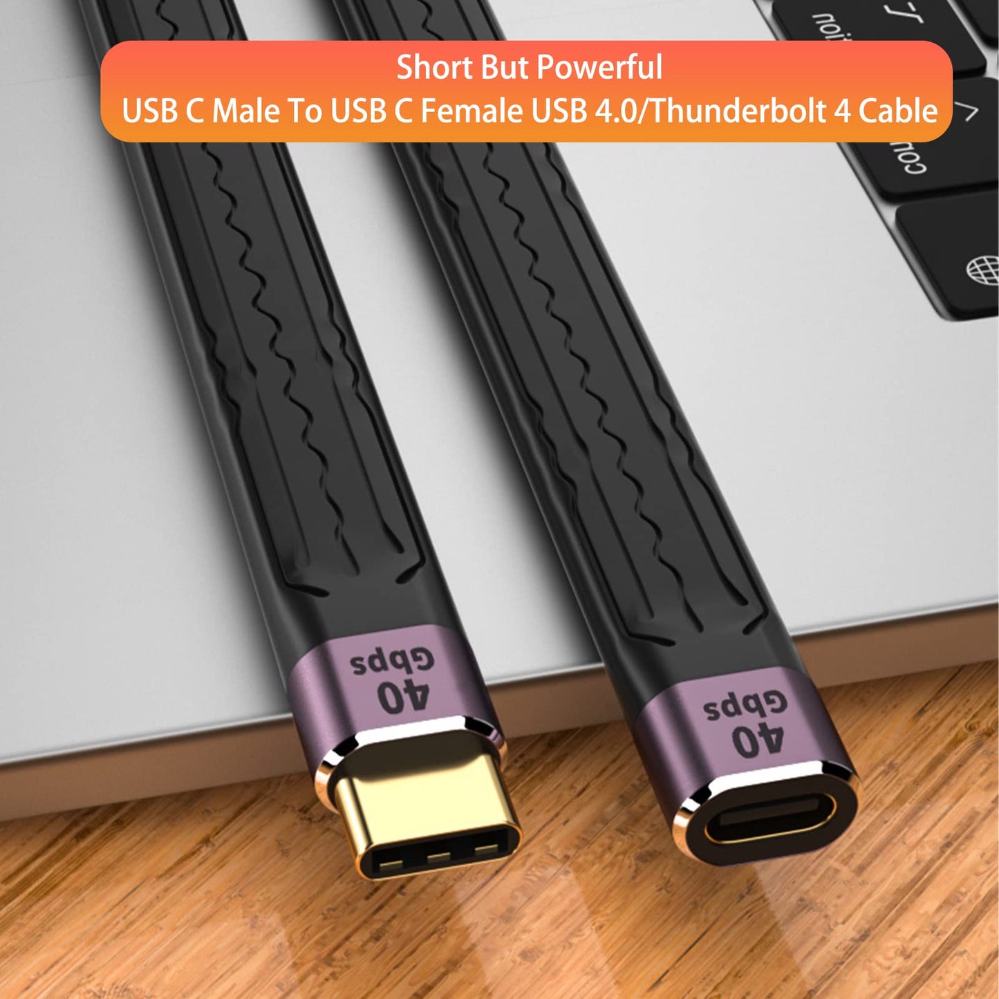 YoungSelly USB C Female to USB C Male Cable,USB4 / Thunderbolt 4 Cable 100W,40Gbps Data Transfer Sync, Short USB C Cable Supports 8K Display