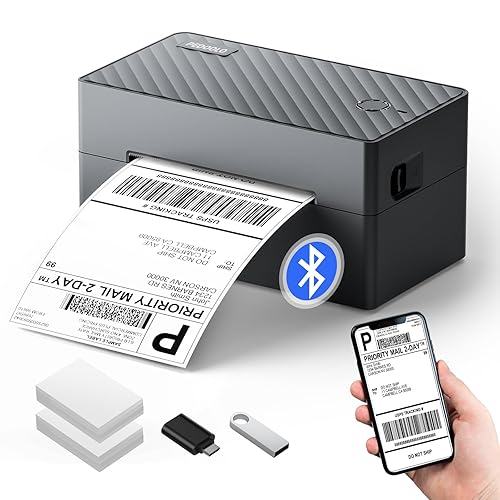 PEDOOLO Label Printer, 4x6 Shipping Label Thermal Printer for Packages, Bluetooth Conection and Compatible with Android. iPhone.Windows, Mac