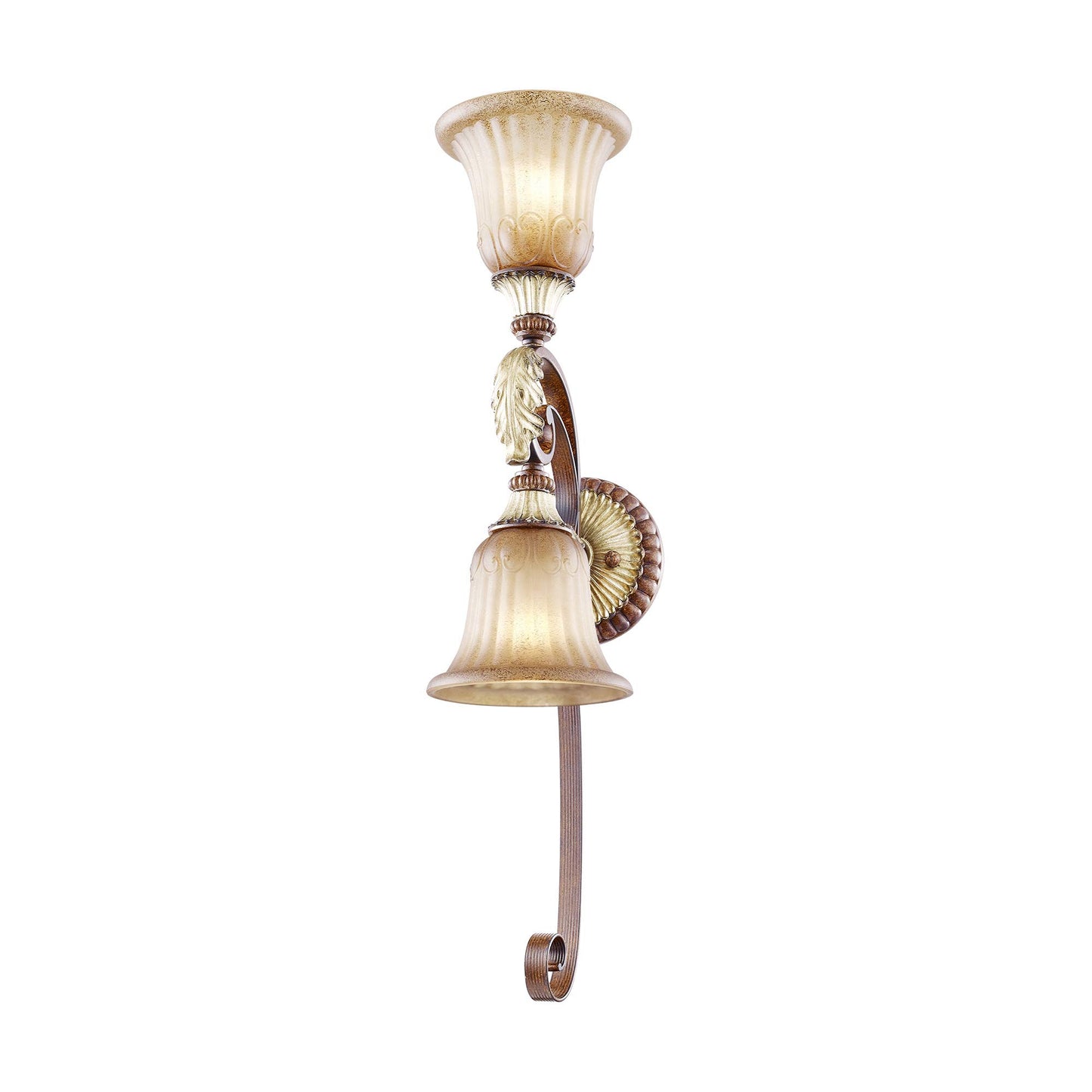 Livex Lighting 8572-63 Villa Verona 2 Light Verona Bronze Finish Wall Sconce with Aged Gold Leaf Accents and Rustic Art Glass