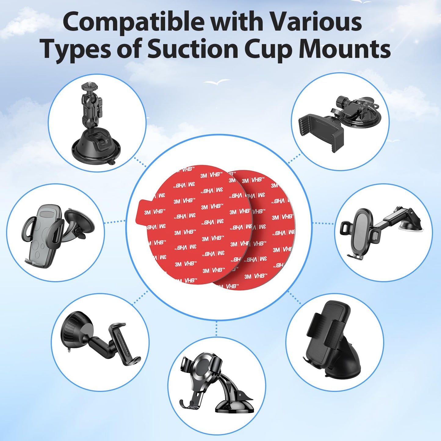pop-tech 90mm(3.54") 4pcs 3M Sticky Pads Replacement for Car Phone Mount Windshield Dashboard,3M VHB Heat Resistance Circle Double Sided Heavy Duty