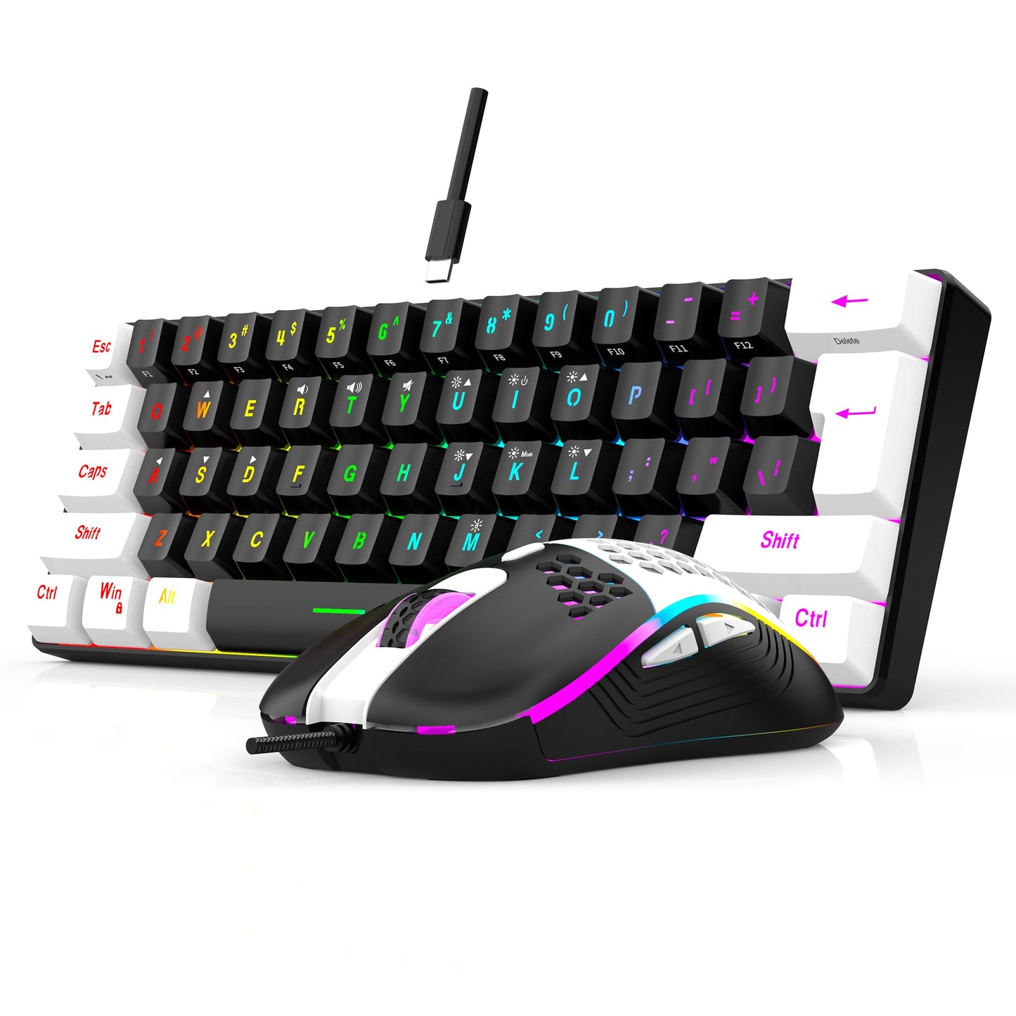 60% Wired RGB Gaming Keyboard and Mouse Combo, 14 Mode of Backlight, 6400 DPI Gaming Mouse, Mini Keyboard with Membrane Switch Comfort Use Budget