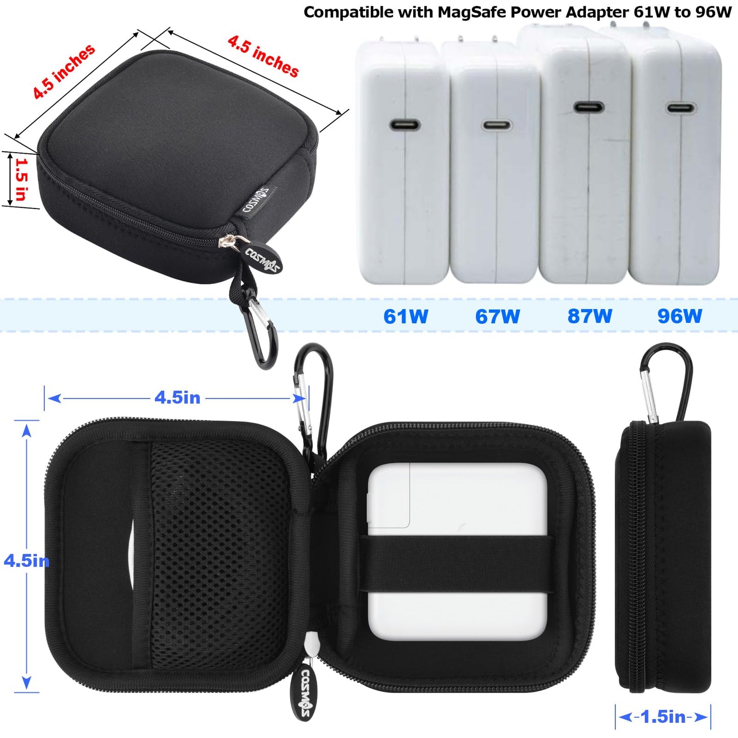 CM Small Travel Carrying Storage Organizer Bag Case Pouch compatible with MagSafe Power Adapter, Laptop Accessories Cables, Cords, USB Drives