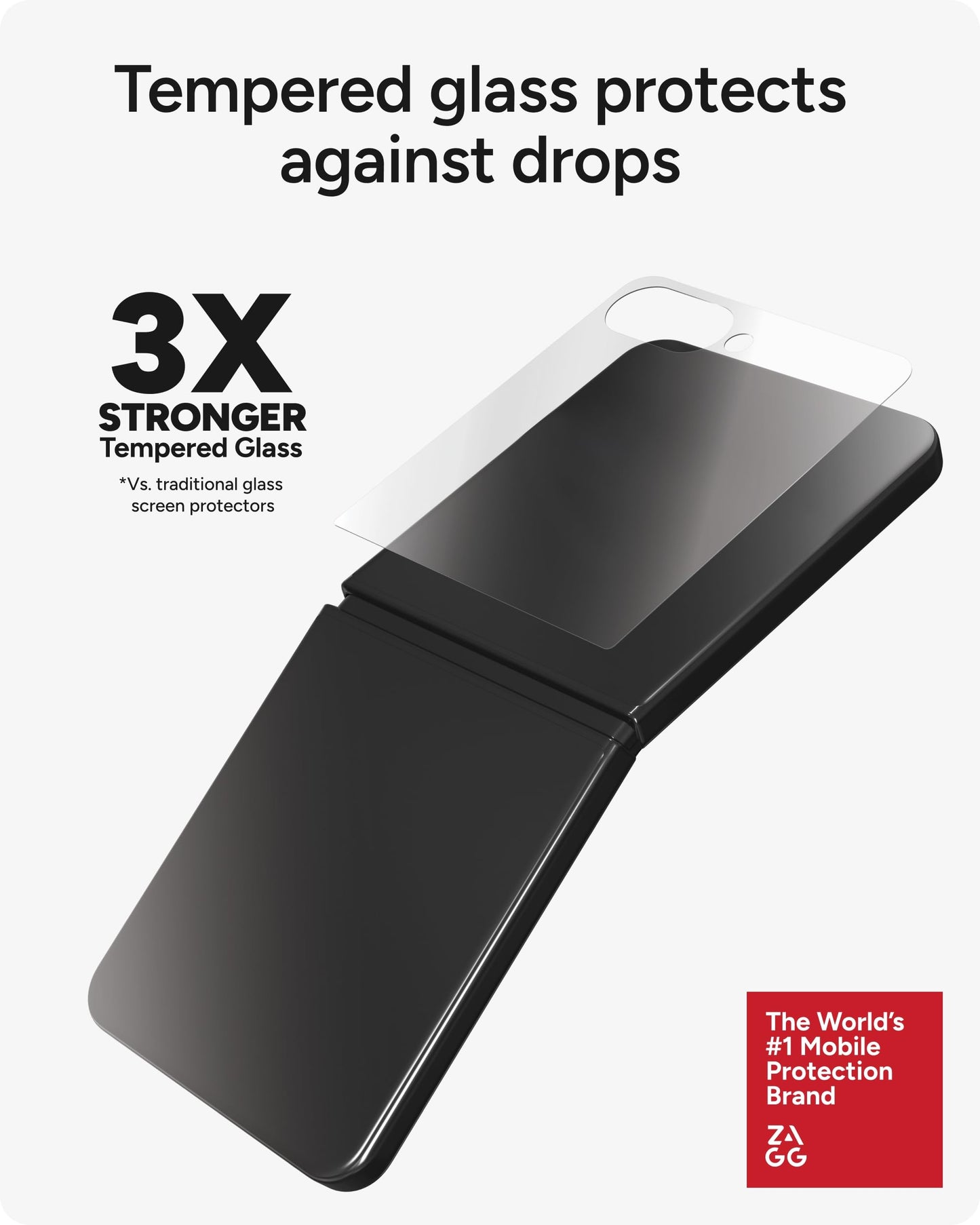 ZAGG Glass+ Samsung Galaxy Z Flip7 Screen Protector (Front Screen Only) - 3x Stronger, Scratch-Resistant, Smudge-Resistant, Fingerprint Scanner