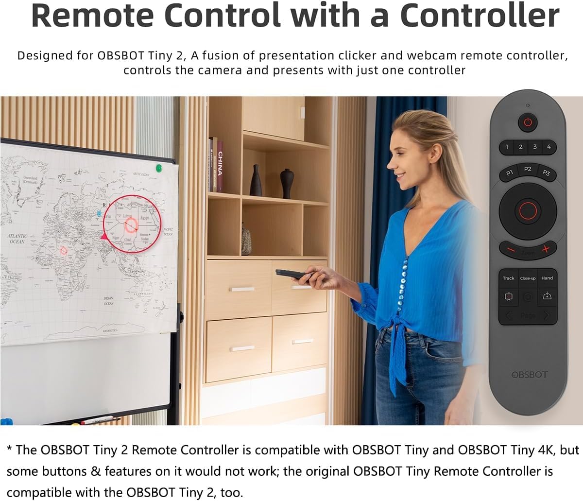 OBSBOT Tiny Smart Remote 2, Smart Remote for Tiny 3 Lite/Tiny 3/Tiny 2 Lite/Tiny 2/Tiny 4K/Tiny 1080P/Tiny SE Webcam and UVC to HDMI Adapter 2nd Gen