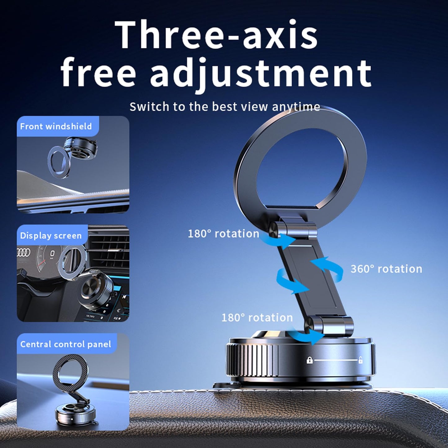 Hosann Century Vacuum Magnetic Car Phone Holder for MagSafe,360° Foldable Rotation Car Mount Cell Phone Holders for iPhone 17/16/15/14/13/12 Series