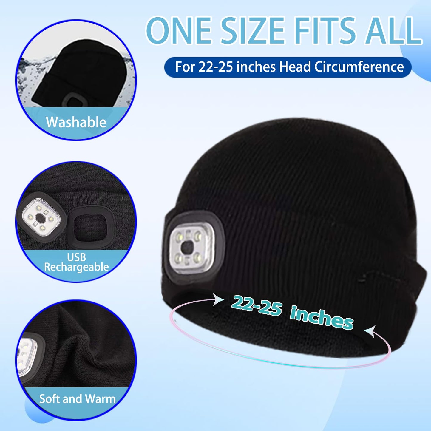 Smerk Bluetooth Beanie Hat with Light, Knitted Musical USB Rechargable LED Headlamp Wireless Headphones Music Cap, Gifts for Men Dad