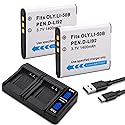 D-LI92 Li-50B 2-Pack 1400MAH Battery with Quick LED Dual USB Charger Compatible for Olympus Stylus 1010 1020 1030SW VR-340 Tough 6000 6020 8000 8010