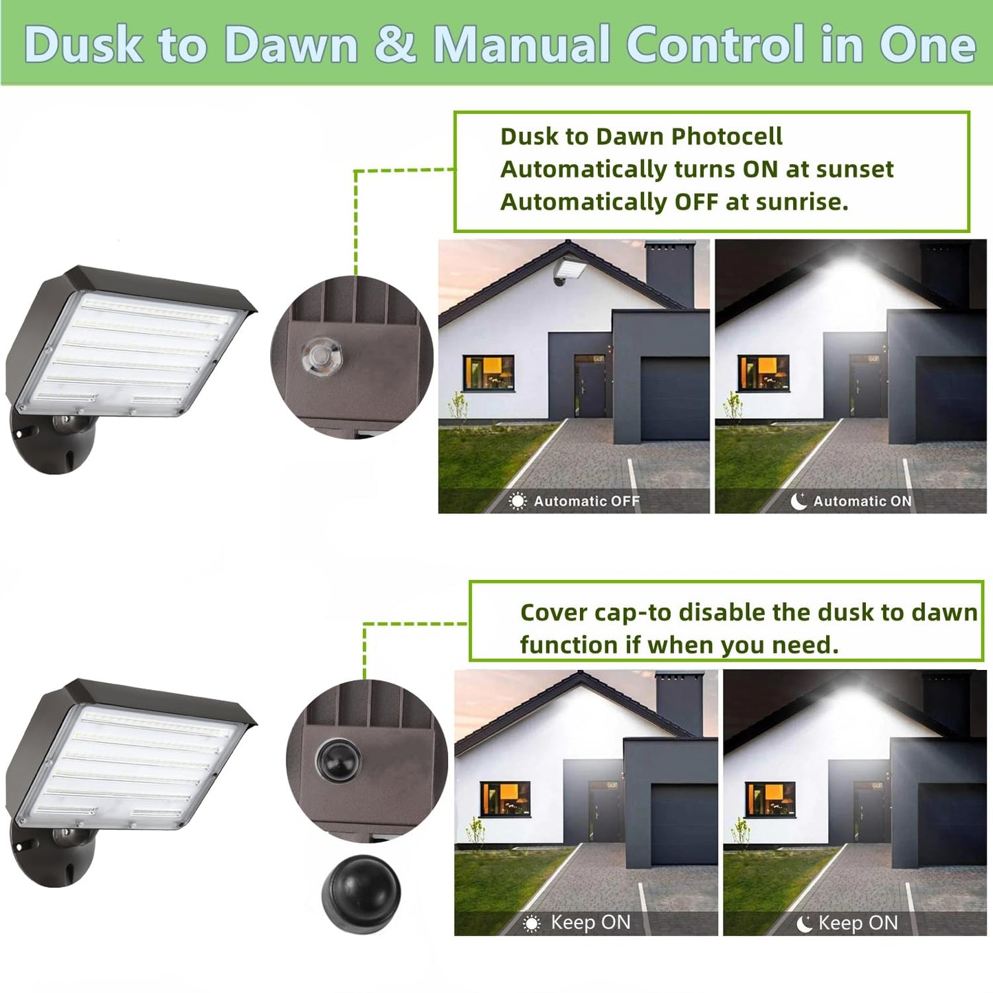 WHLED 2Pack Dusk to Dawn Outdoor 100W LED Flood Light with Knuckle & Plate Mount, 3000K/4000K/5000K Color Selectable, ETL Commercial LED Security