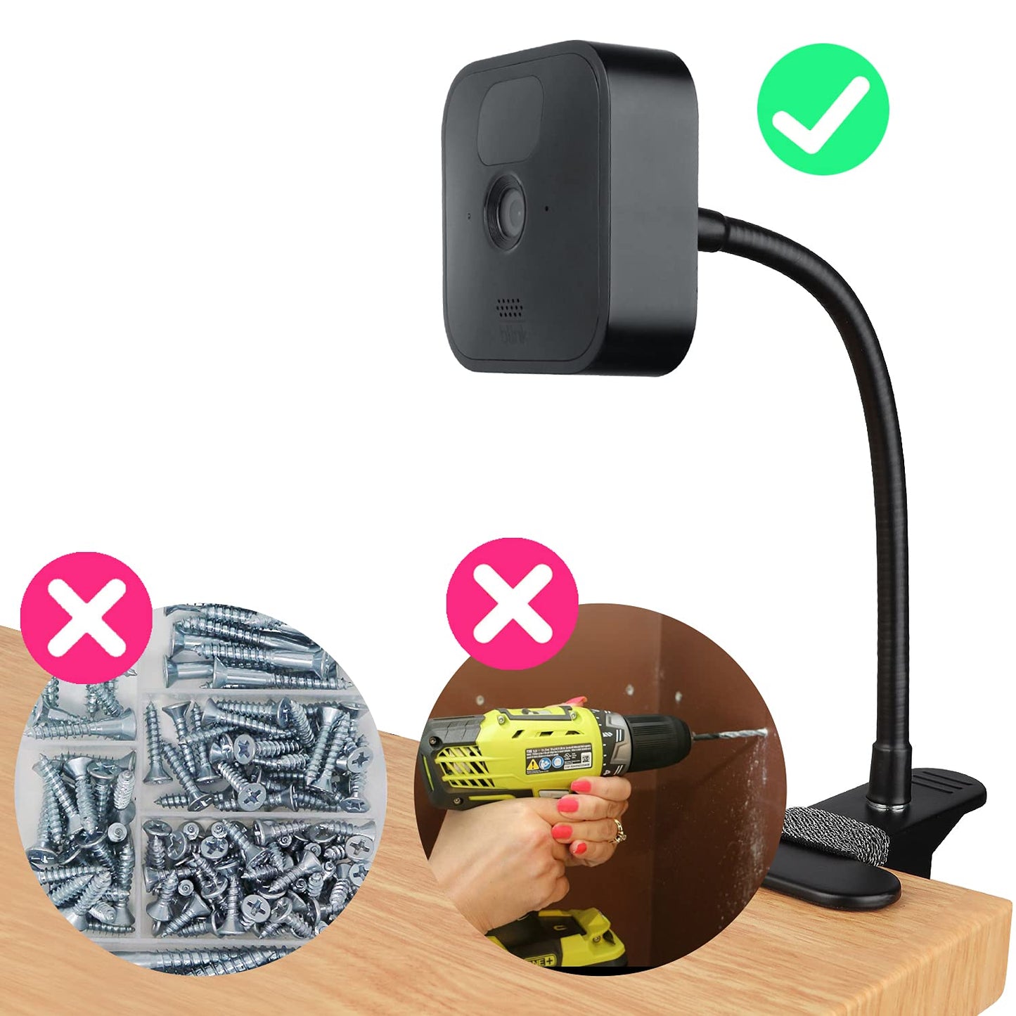 iTODOS 2 Pack Flexible Clip Clamp Mount Compatible with Blink Outdoor 4 (4th Gen)/(3rd Gen) XT3/Blink XT/XT2/Mini,8 inches Gooseneck Arm,Attach Your