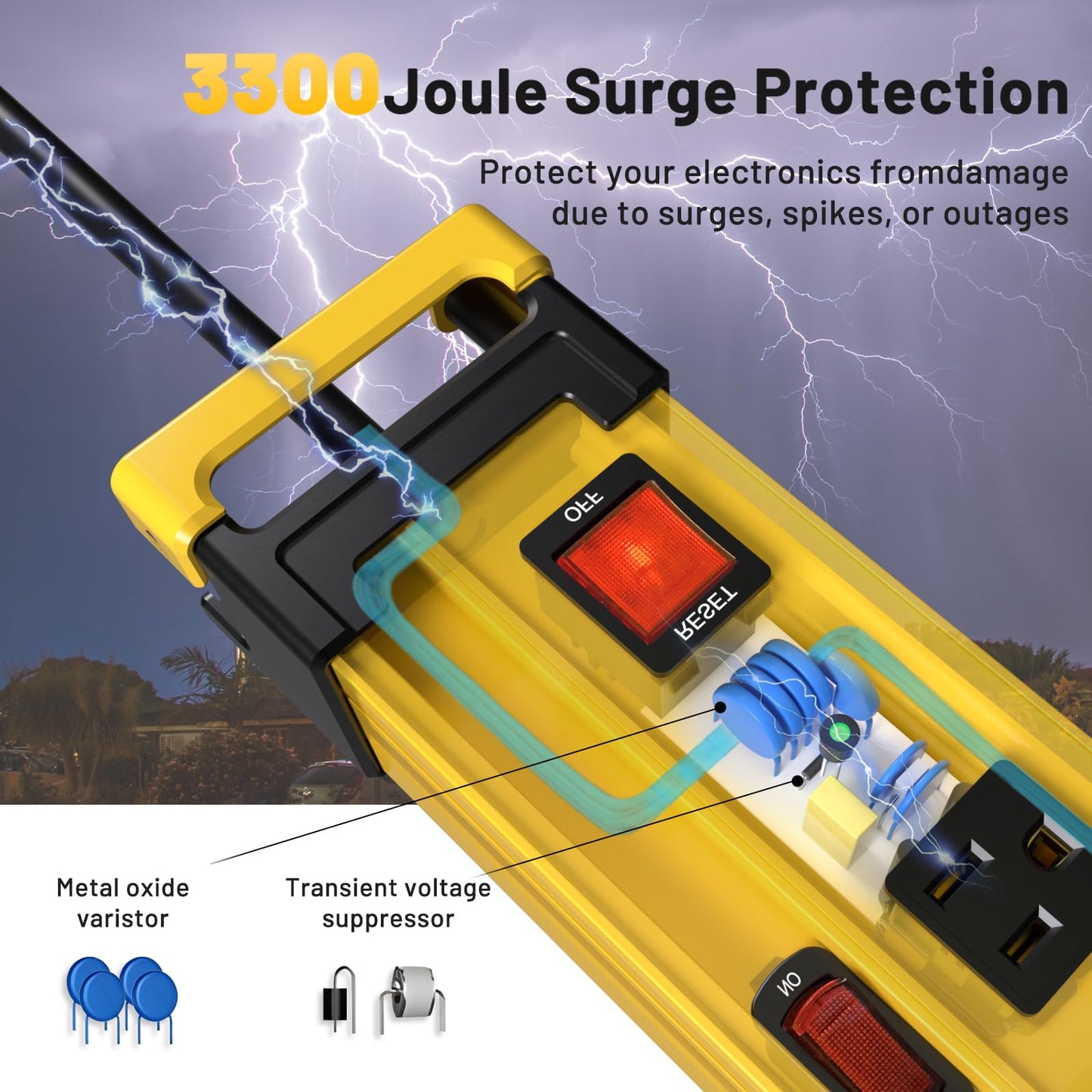 Plug'n 12 Outlet 13 Individual Switches,3300J Surge Protector Power Strip,9FT/14AWG/15AMP/1875W Power Cord,Heavy Duty Metal Power Strip with Cord