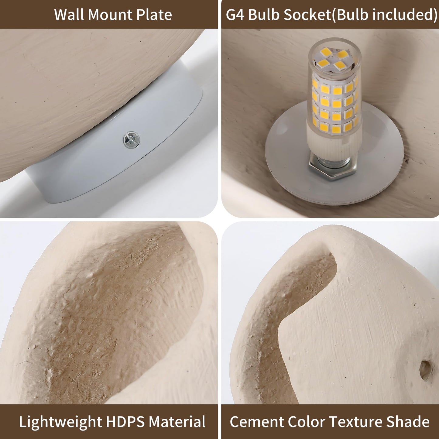 PANLAVIE Modern Wall Sconce Plug in, Indoor Wall Light Fixture, Retro Industrial Cement Stone Style Wall Mounted Lamp for Living Room Bedroom