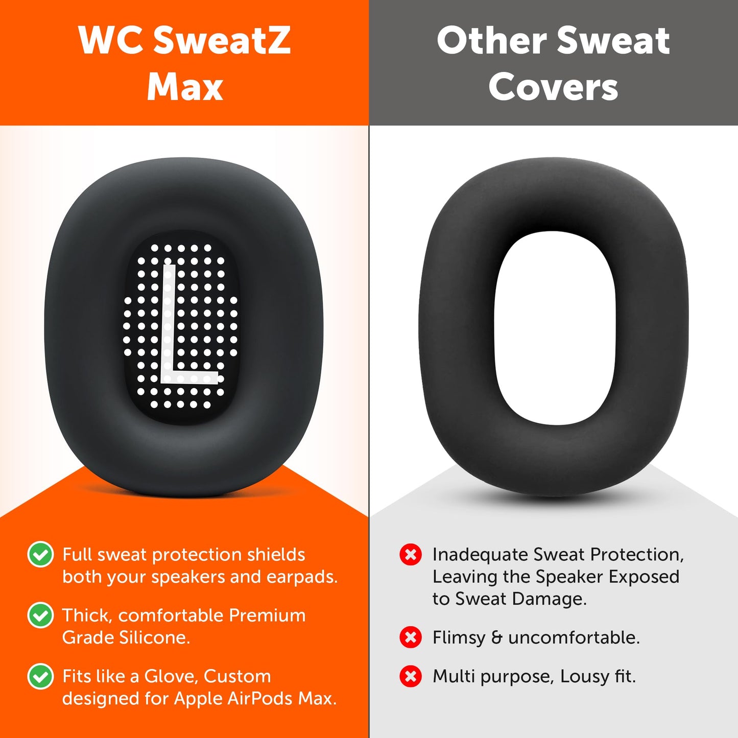 WC SweatZ Max - Patented Sweat Covers Compatible with AirPods Max 1 (Does Not Fit AirPods Max 2) by Wicked Cushions | Sweatproof & Washable | Full