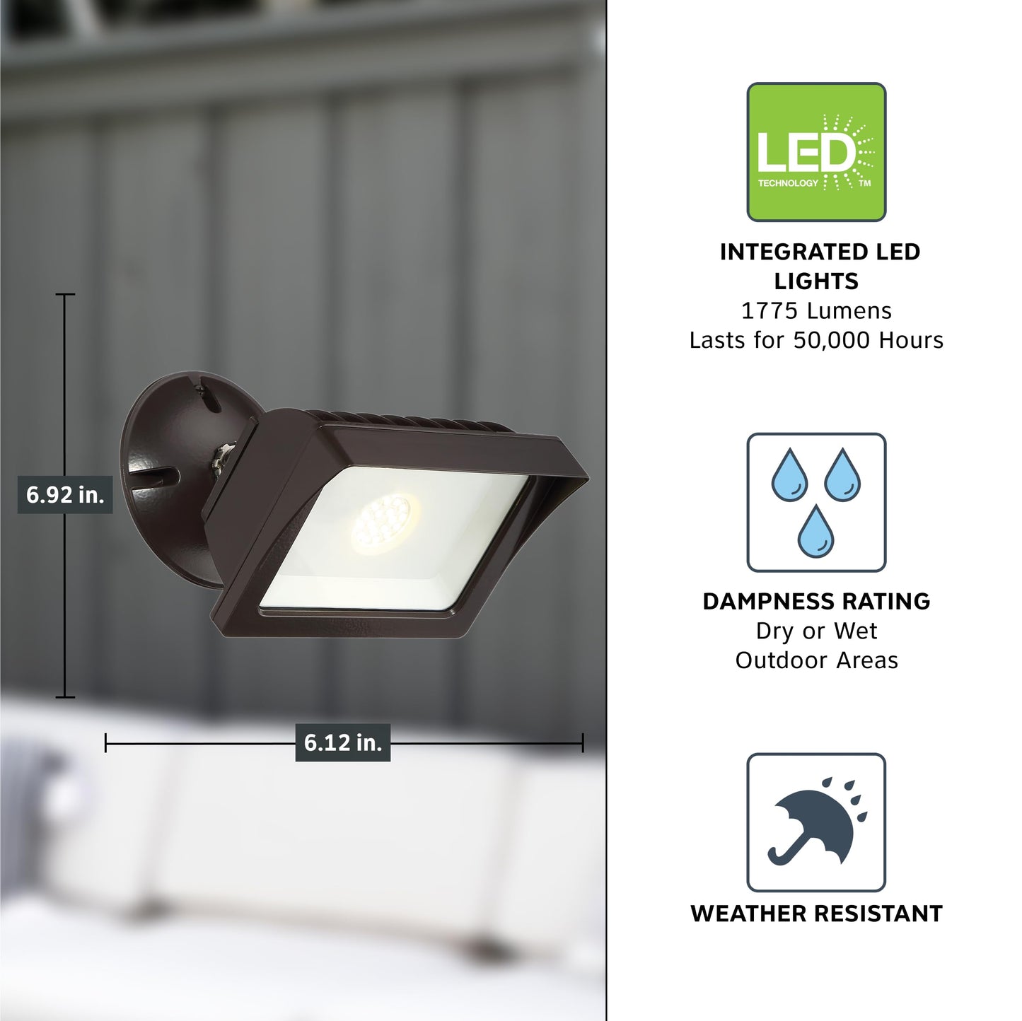 Designers Fountain FL2016N40-48 Integrated Led Adjustable Single-Head Bronze Outdoor Flood Light, 1775 lm, 4000K