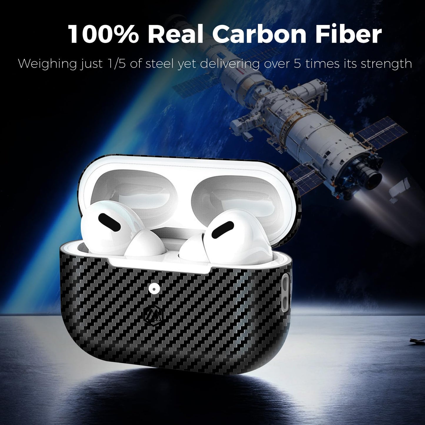 MONOCARBON Real Carbon Fiber Case for AirPods Pro 3, Slim Protective Hard Cover with Lanyard, Compatible with MagSafe, Scratch-Resistant