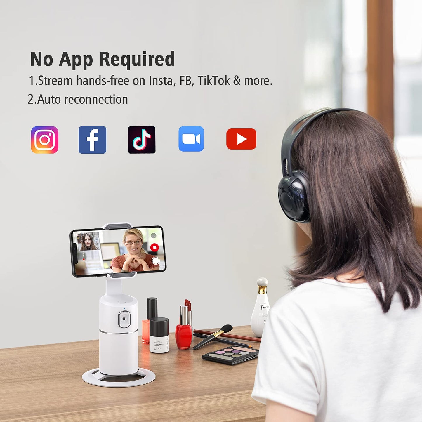 camrola Auto Face Tracking Phone Holder, No App Required, 360° Rotation Face Body Phone Tracking Tripod Smart Shooting Camera Mount for Live Vlog