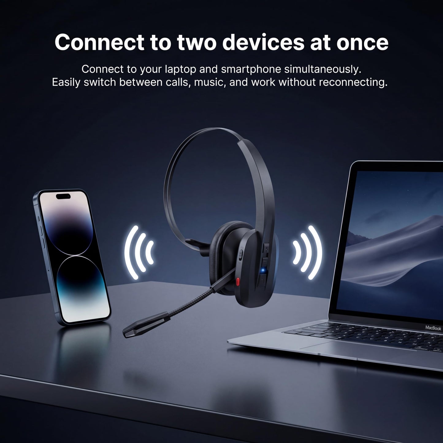 SINWE Trucker Bluetooth Headset, Wireless Headset with Dual Mic Noise Cancelling, All-Day Talk Time Mute Button Bluetooth Headsets Multipoint