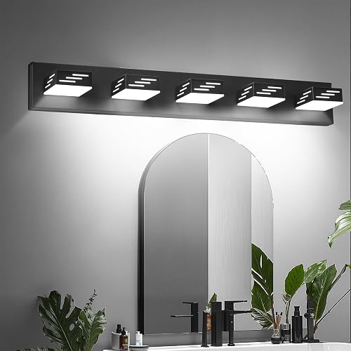 VEVOR 5-Light LED Modern Vanity Light Fixtures, 33.46-Inch, Black Finish Bathroom Wall Lighting Fixture Over Mirror, with IP44 Waterproof