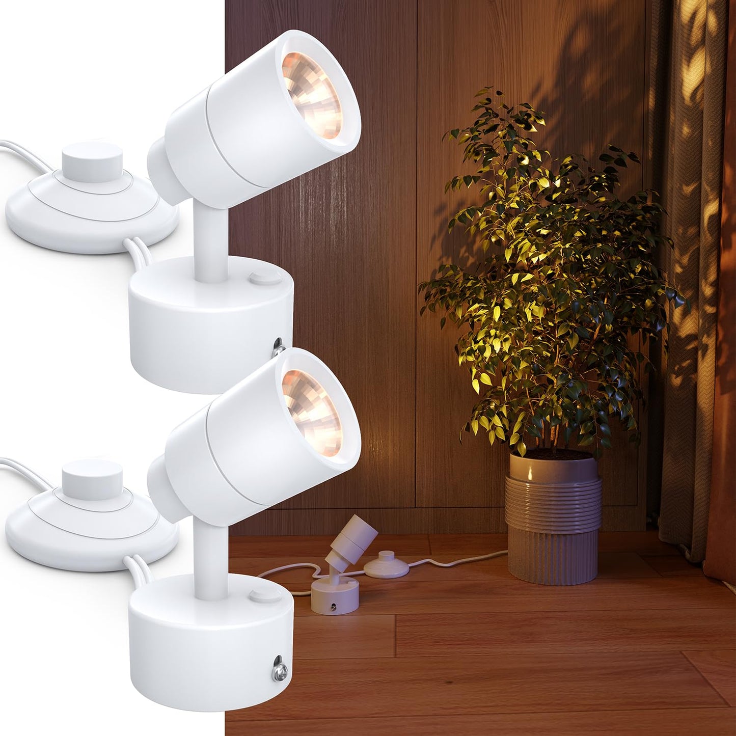 Sunco Uplights with Foot Switch, 3W LED Floor Spotlight, for Indoor Plants, 300 Lumens, 3000K Warm White, Uplighting for Displays & Artwork, 120V