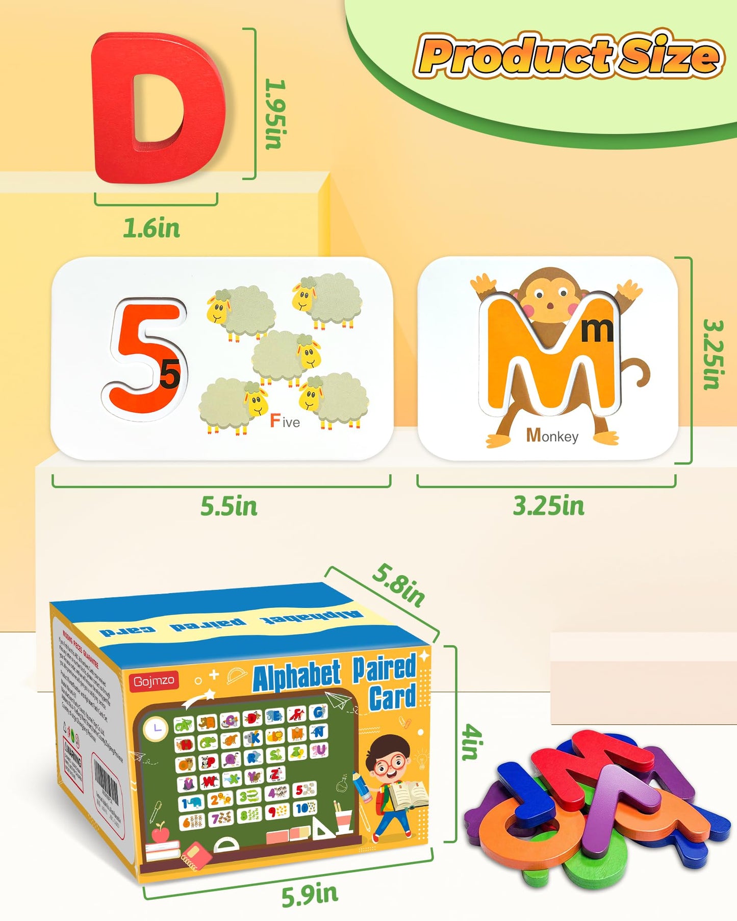 Gojmzo Alphabet Flash Cards – ABC Learning Toys with Wooden Letters, Number Blocks & Sight Words Matching Game for Toddlers & Preschool Kids Ages 3+