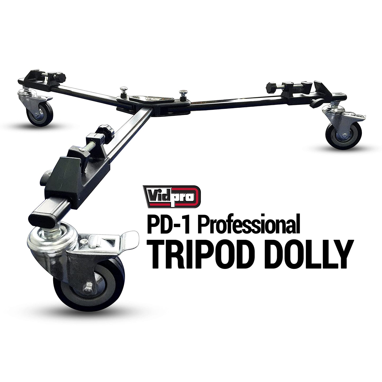 Vidpro PD-1 Professional Tripod Dolly - Heavy Duty with Adjustable Leg Mount with Locking Wheels and Carrying Case Compatible with Most Tripods