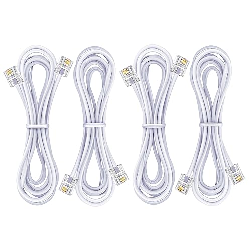 Yumiwoow Telephone landline Extension Cord Cable, Cord with Standard RJ-11 6P4C Plug (10FT-4Pack-White)