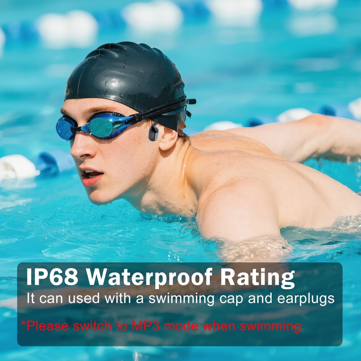 Swimming Bone Conduction Headphones with Night Safety Light, IP68 Waterproof 32G MP3 Memory, Soft Silicone Underwater Headphones,Submersible Sport…