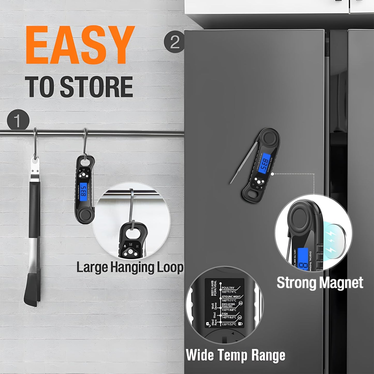 AMMZO Digital Meat Thermometer, Instant Read for Cooking, BBQ, Grill, Smoker, Oven, Roast & Candy, Kitchen & Camping Essentials, Gifts for Men & Women