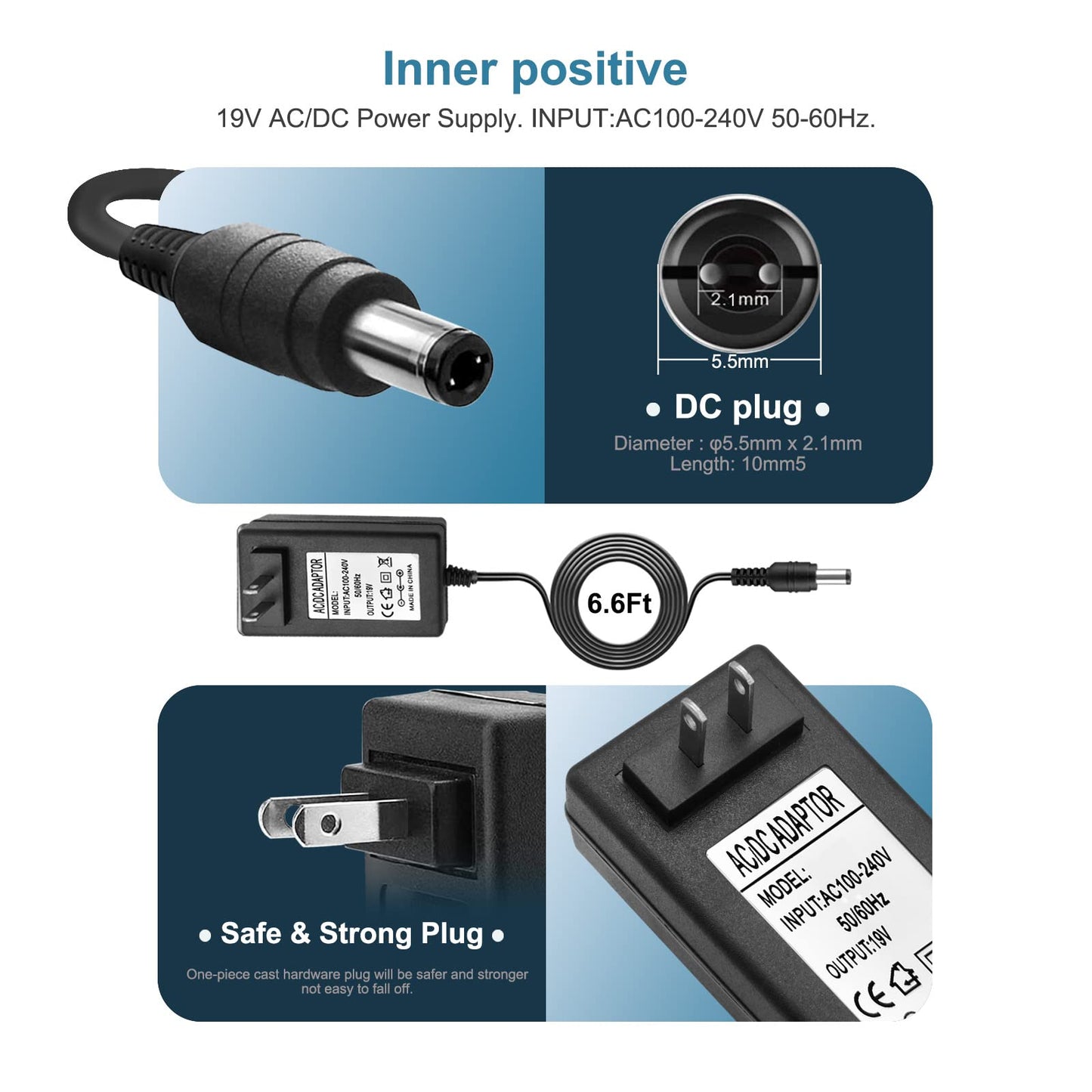 19V 2.1A 2A 40W AC Adapter Wall Charger Universal DC in 19V Power Supply Cord with 8 Tips Barrel 19 Volts 2 Amps 2000mA Compatible HP,Harman Kardon…