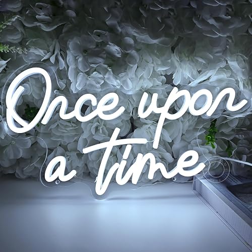 SYLHOME Once Upon A Time LED Neon Light Sign Home Bedroom Kids Room Nursery Wall Decor Sign Words Art Wedding Birthday Bookshelf Decor 5V USB