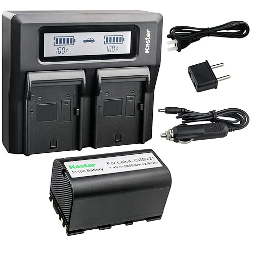 Kastar 1 Pack Battery and LCD Dual Fast Charger for Leica 724117 733269 733270 T733270 772806 Leica GEB221 Leica ATX900 ATX1200 ATX1230 CS10 CS15 GS20