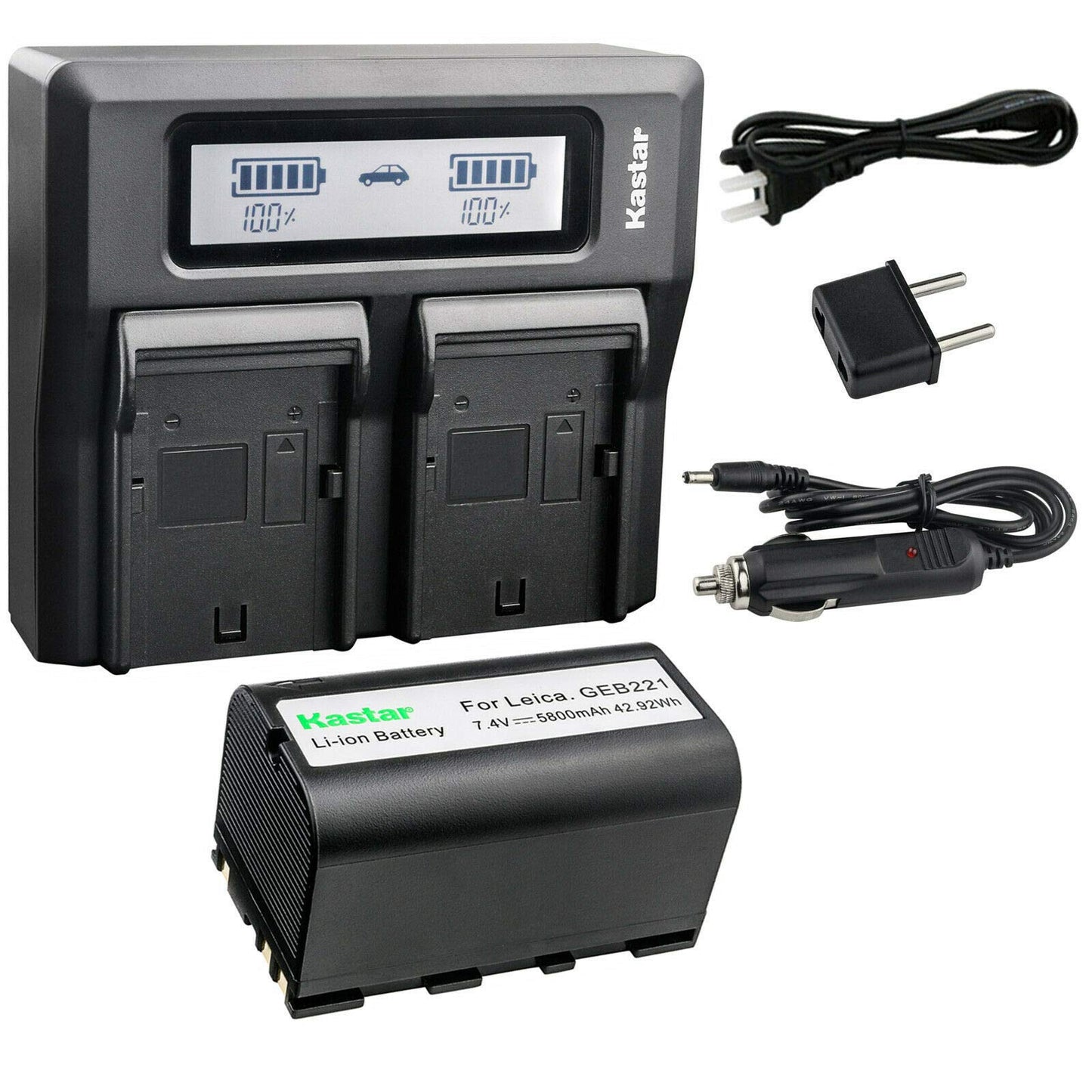 Kastar 1 Pack Battery and LCD Dual Fast Charger for Leica 724117 733269 733270 T733270 772806 Leica GEB221 Leica ATX900 ATX1200 ATX1230 CS10 CS15 GS20