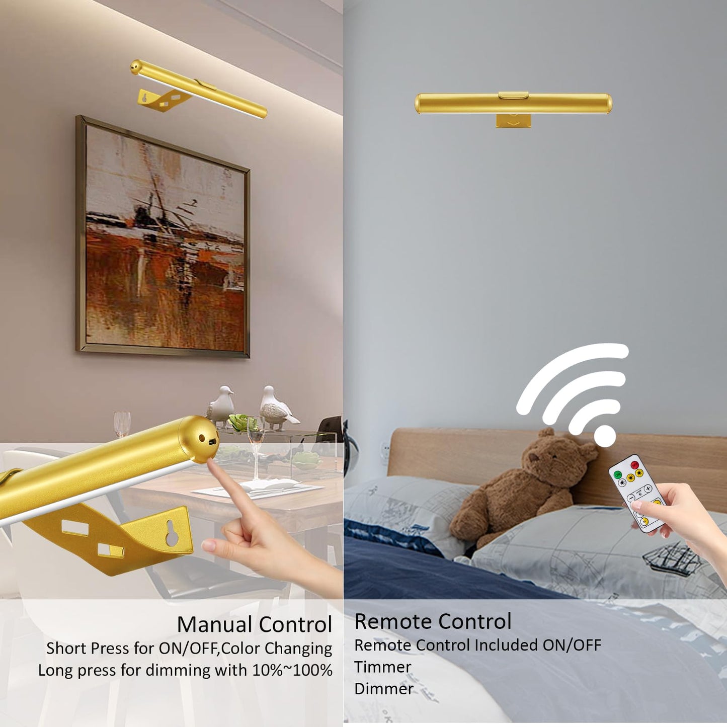 Rechargeable Picture Lights with Remote, 13in Full Metal Wireless Battery Painting Light, Dimmable/Timer Off Artwork Light, with 3 Lighting Modes