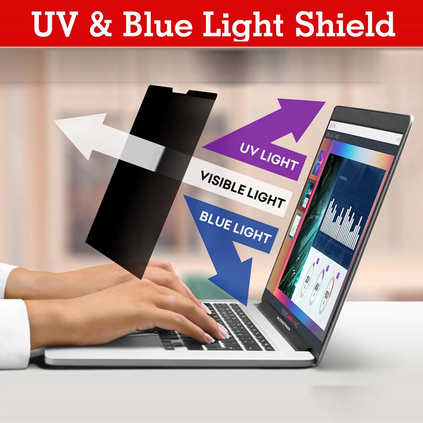 14 inches Magnetic Privacy Screen for Laptop Widescreen 16:9 Monitor | Computer Privacy Shield | Anti Glare & Blue Light Filter | UV & Eye Protection