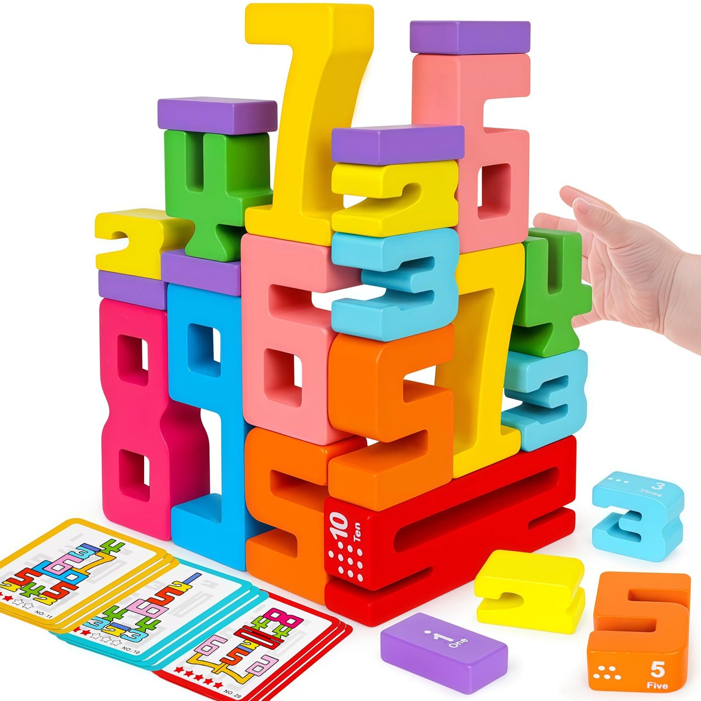 Montessori Wooden Number Blocks 1-10 – Stacking Math Learning Toys for Toddlers & Kids Ages 3-5, Educational Balance Game Gift